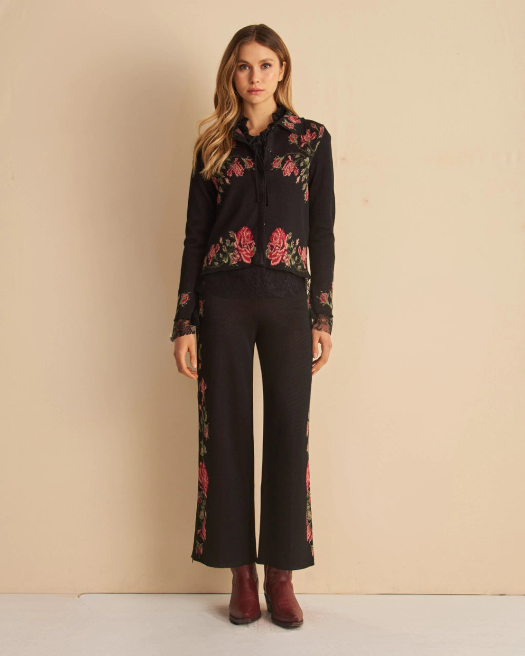 Adriana Floral Jacquard Knit Cardigan Black