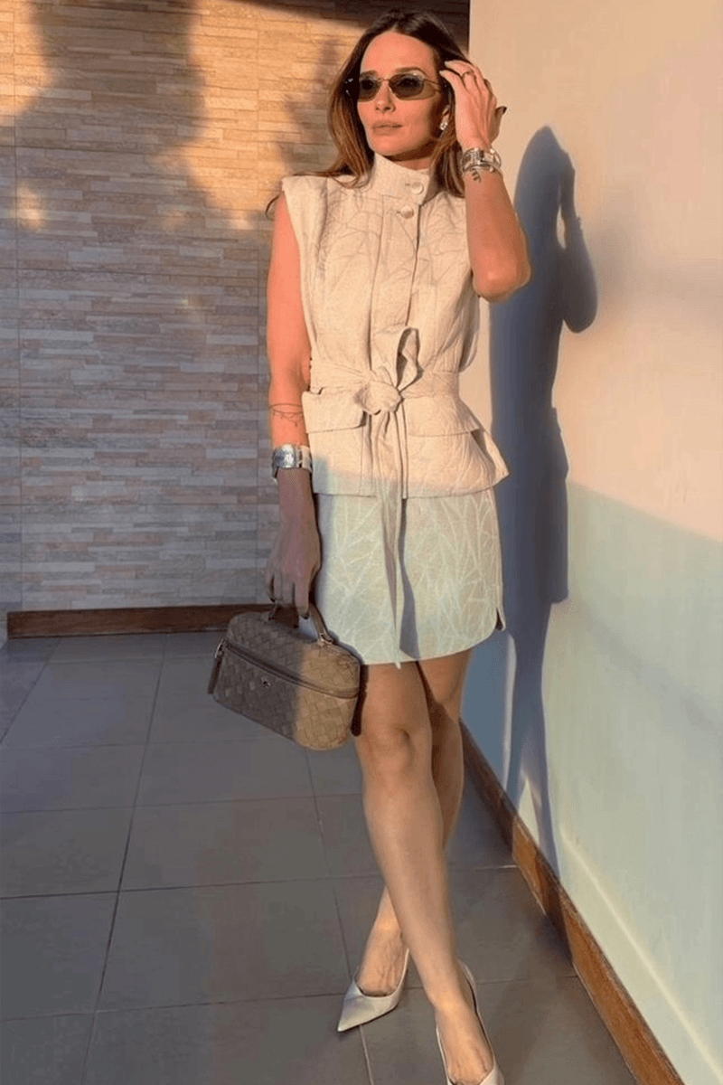 Textured Cool Long Vest and Mini Skirt  Set