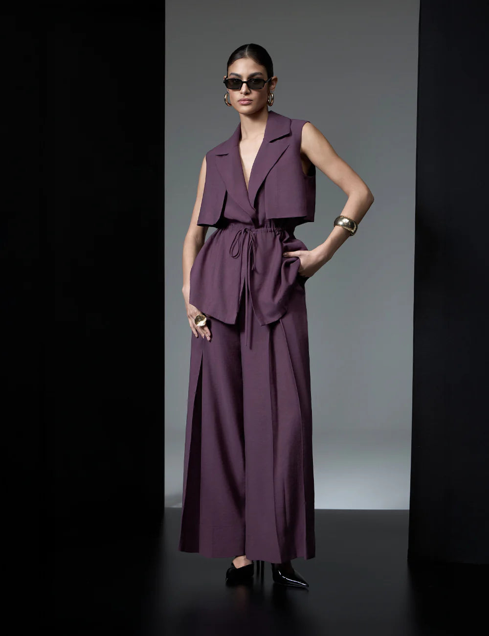 Purple Long Vest Matching Set