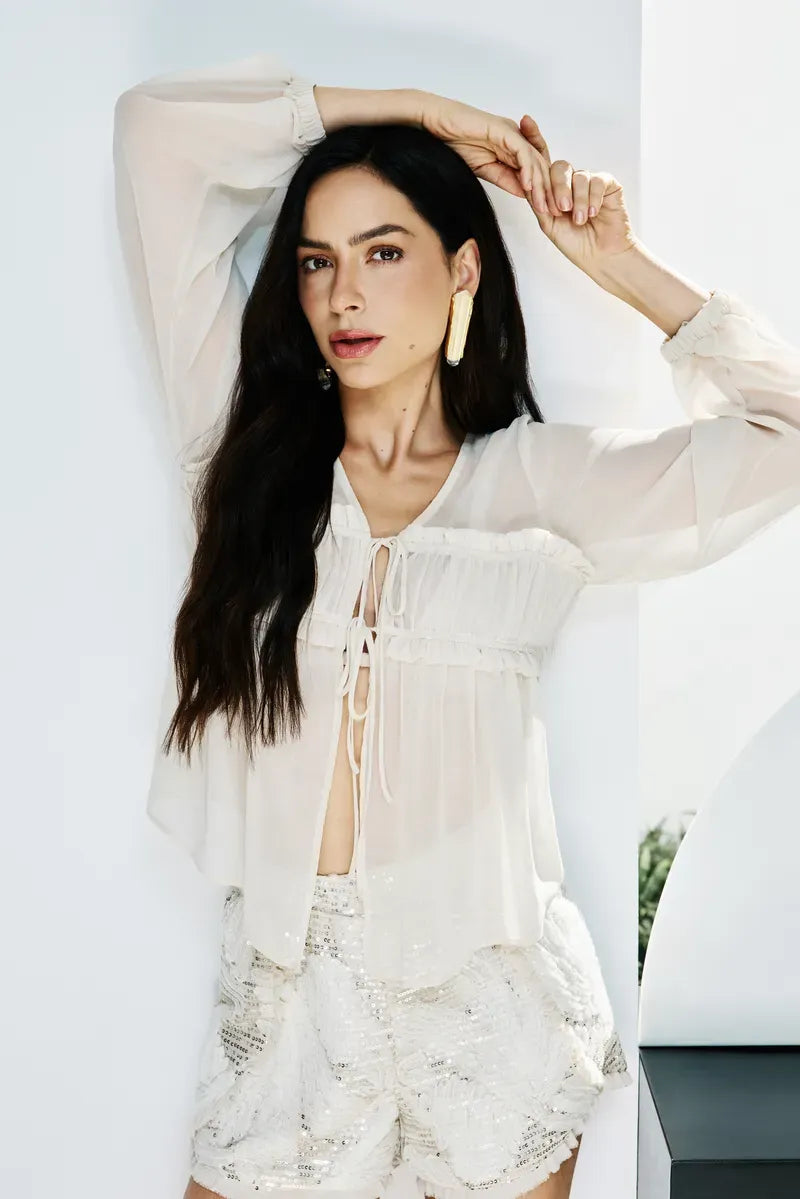 Furrowed Blouse with Top - Natural
