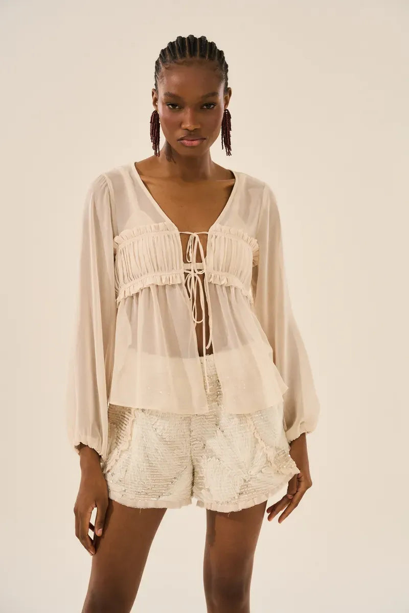Furrowed Blouse with Top - Natural