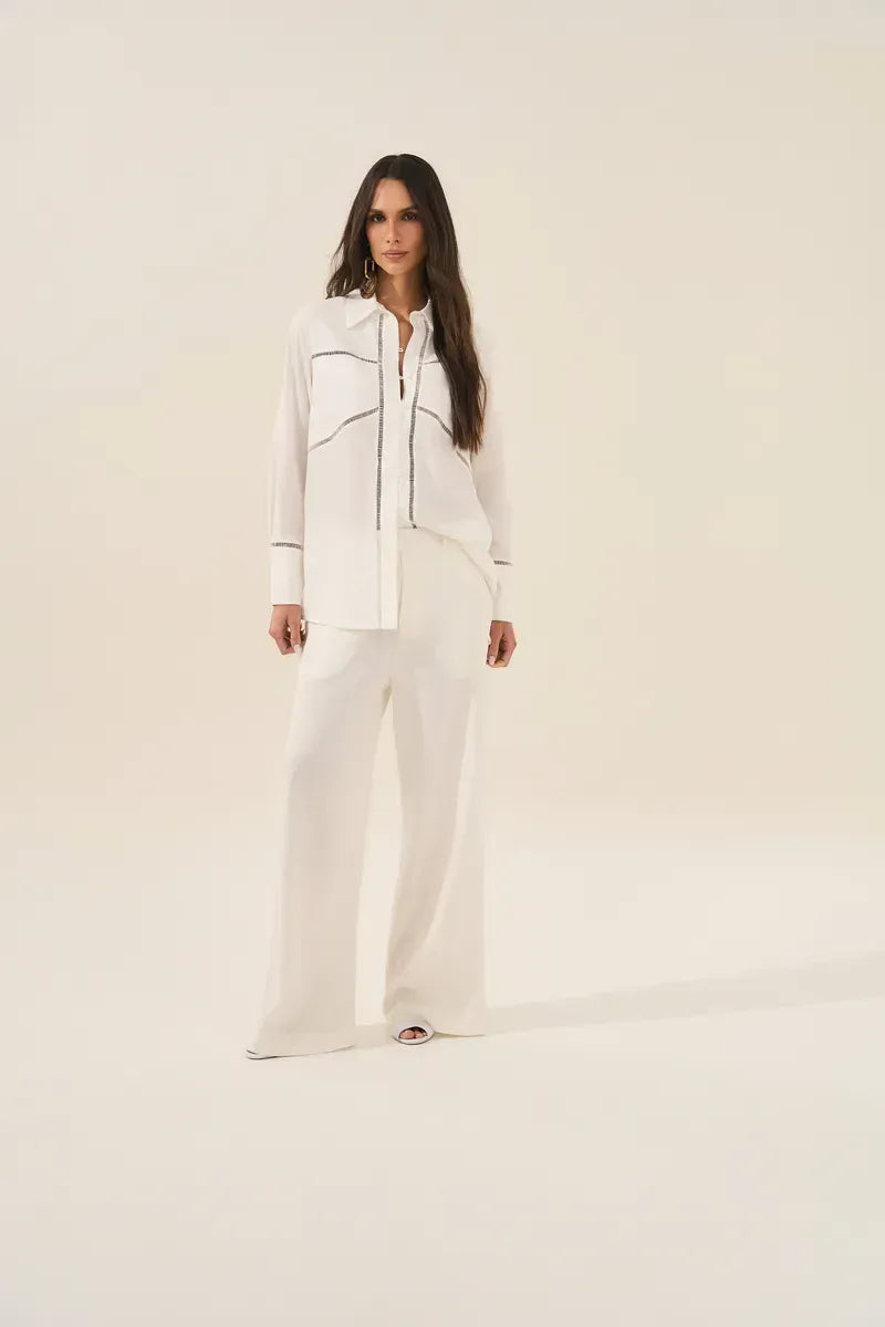 White Linen Wide Leg Classic Pants