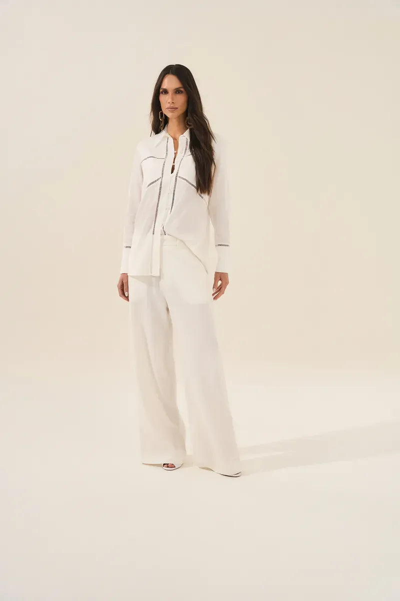 White Linen Wide Leg Classic Pants
