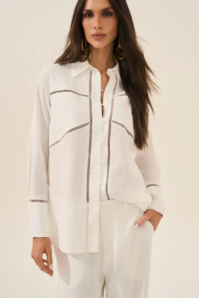 White Linen Wide Leg Classic Pants