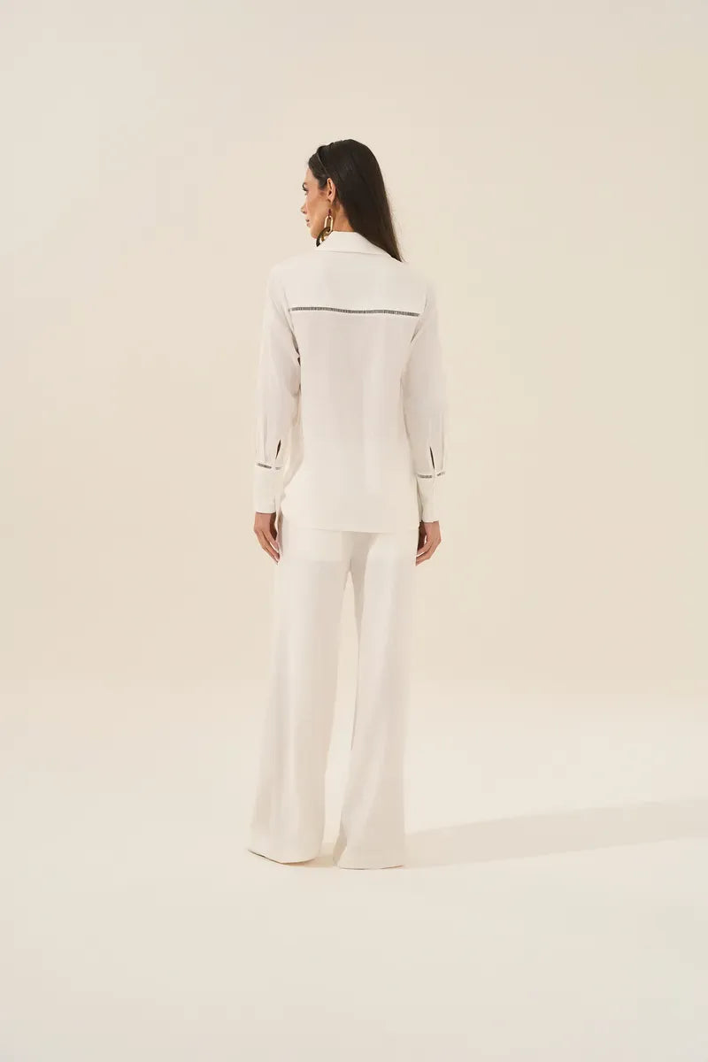 White Linen Wide Leg Classic Pants