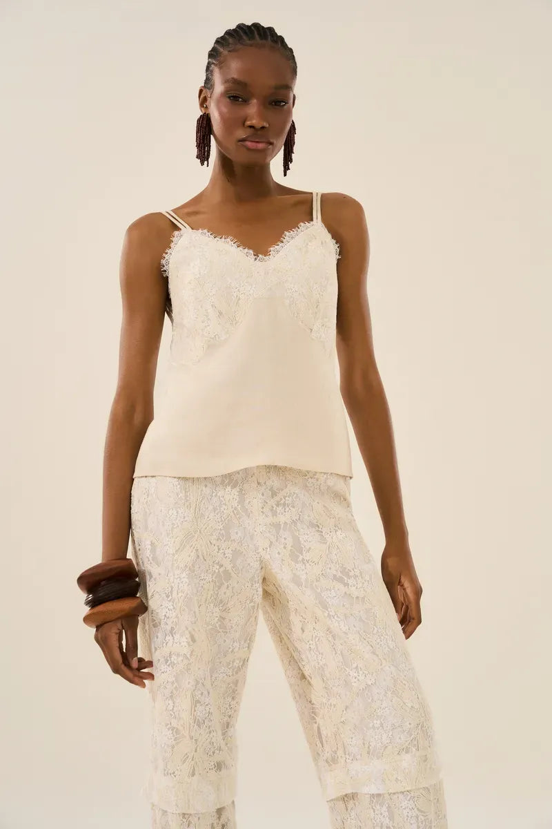 Natural Linen with Laces Tank Top
