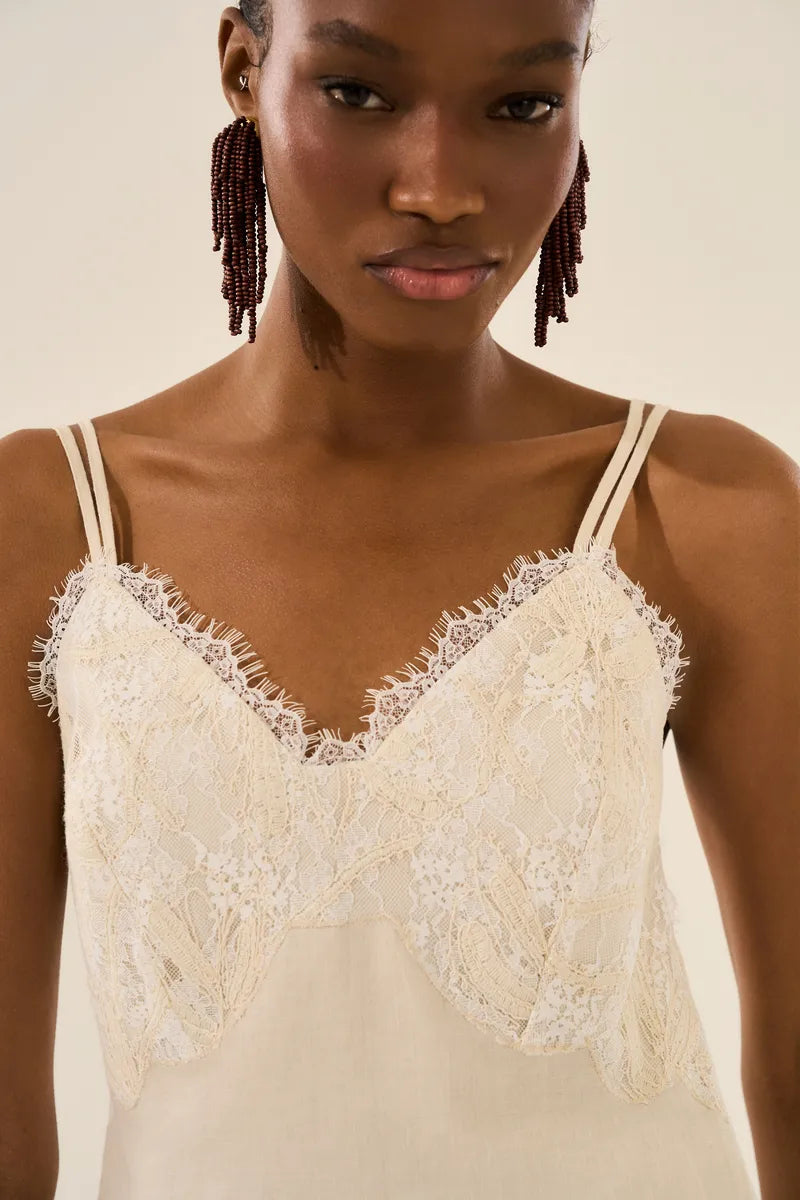 Natural Linen with Laces Tank Top