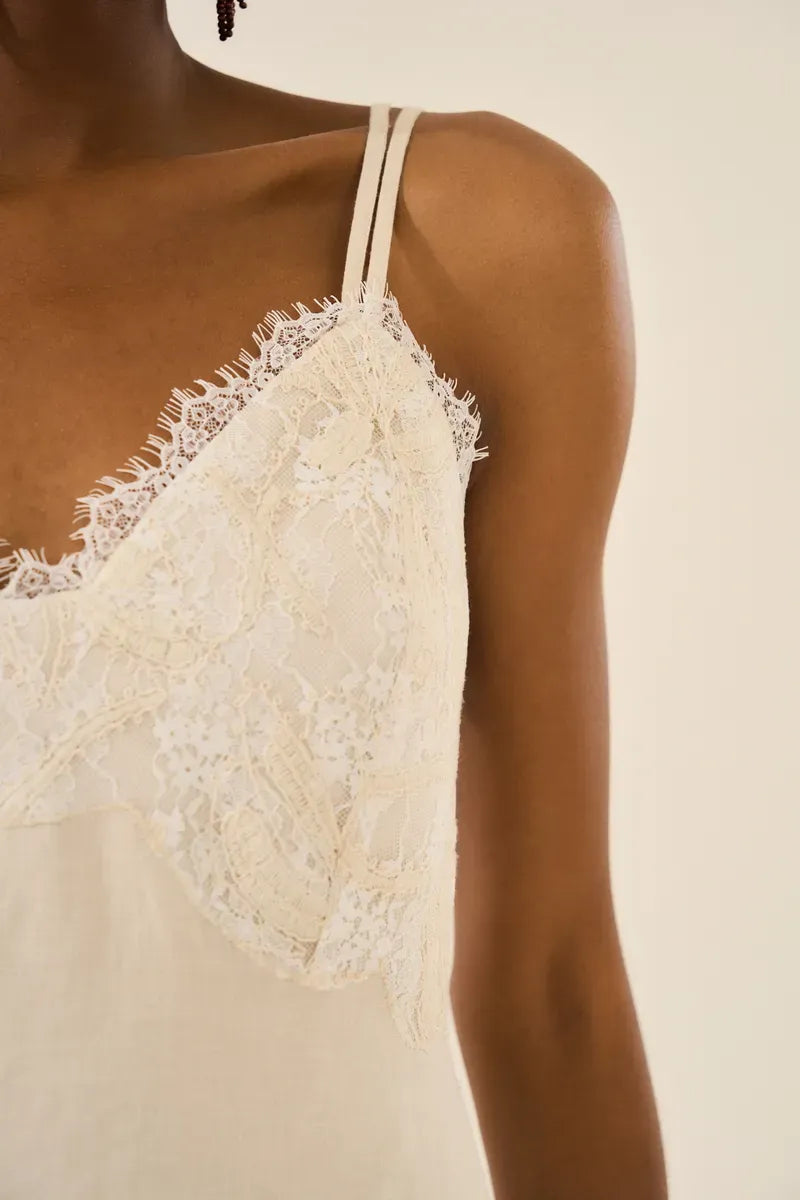 Natural Linen with Laces Tank Top
