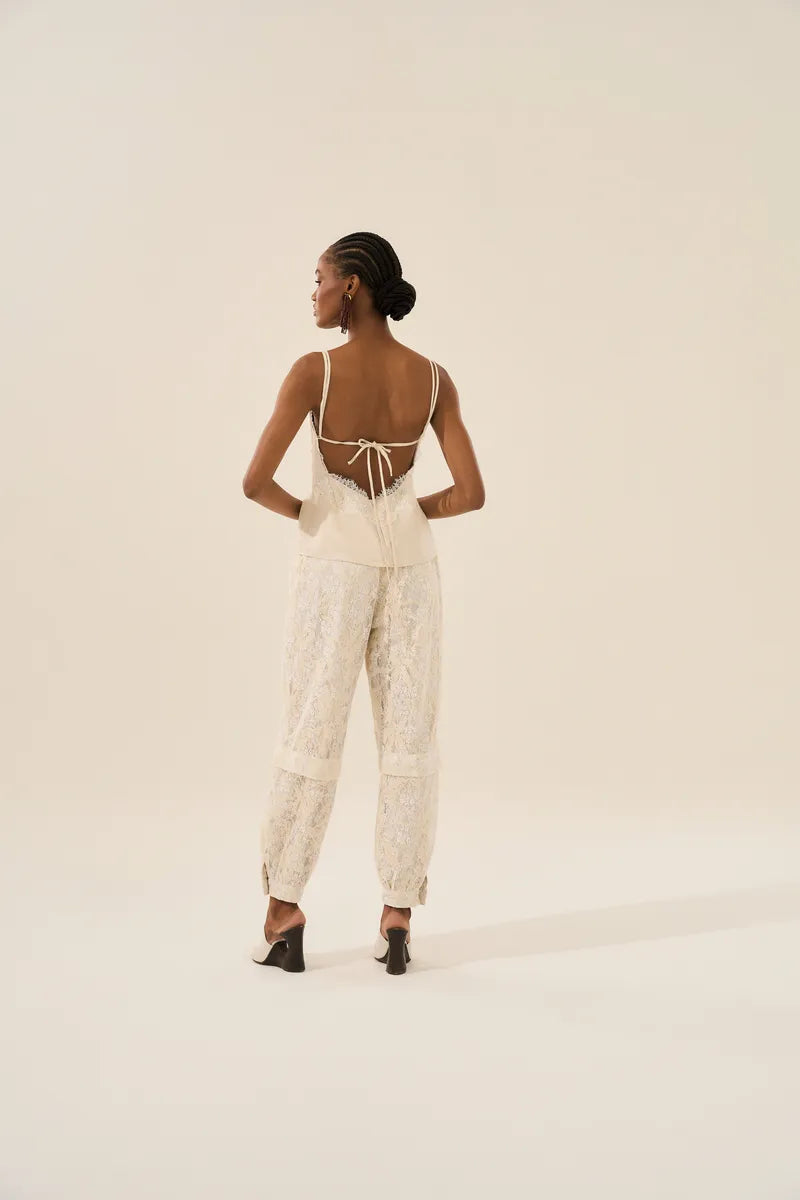 Natural Linen with Laces Tank Top