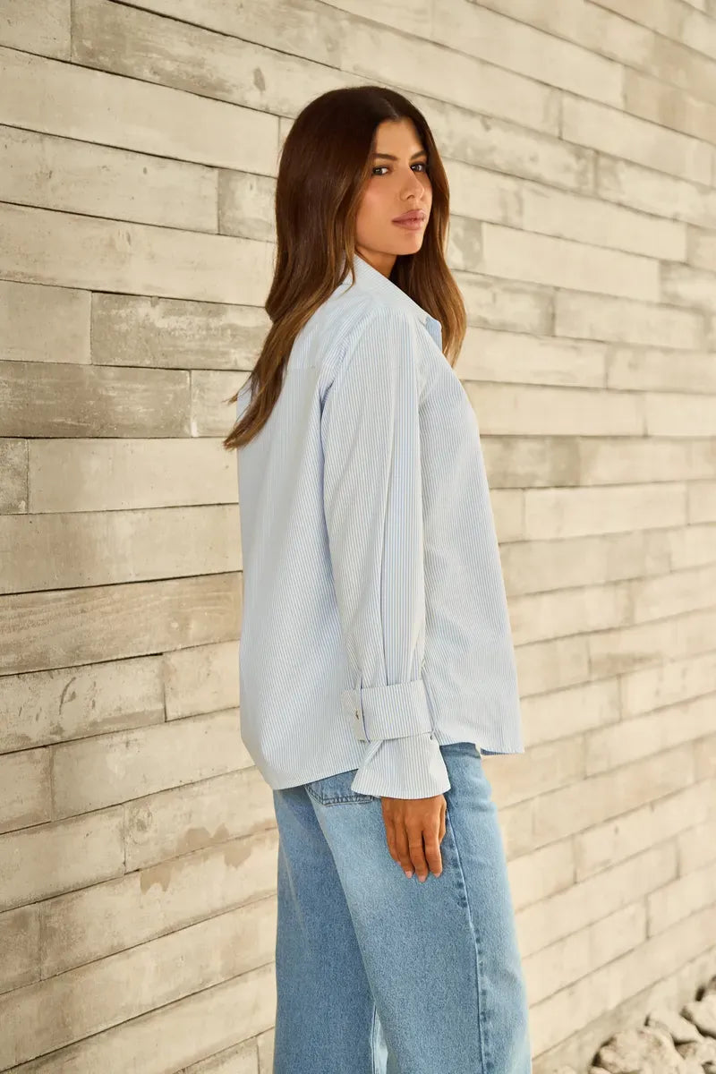 Striped Poplin Shirt Ice Blue