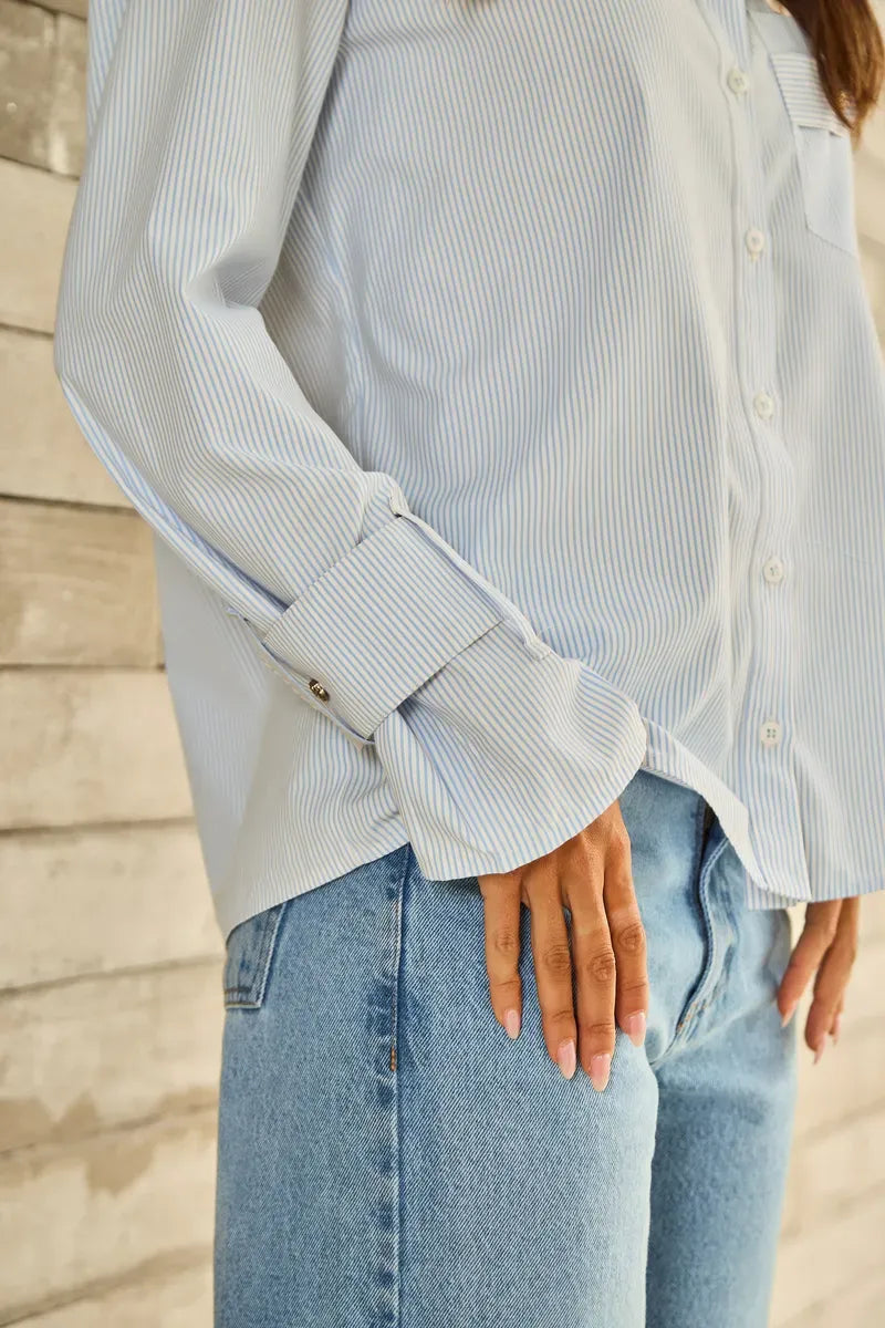 Striped Poplin Shirt Ice Blue
