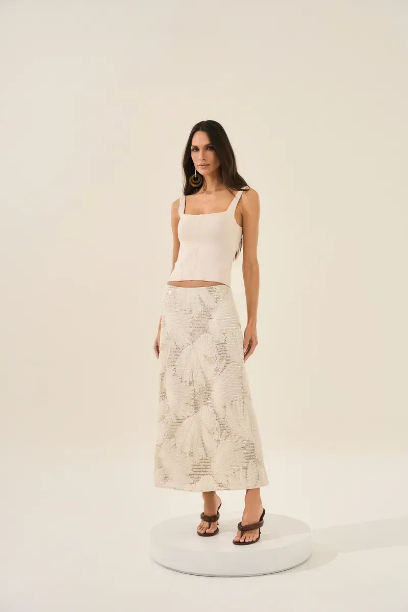 Natural Colored Sequin Embroidered Skirt