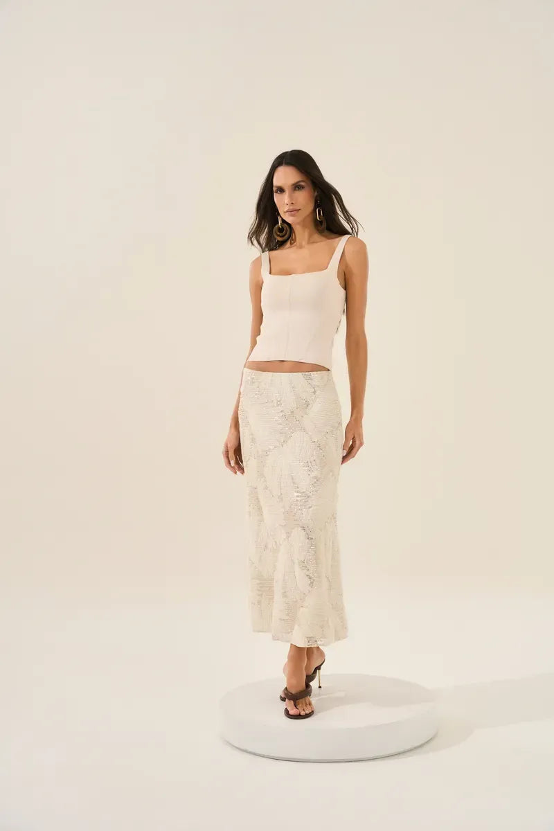Natural Colored Sequin Embroidered Skirt