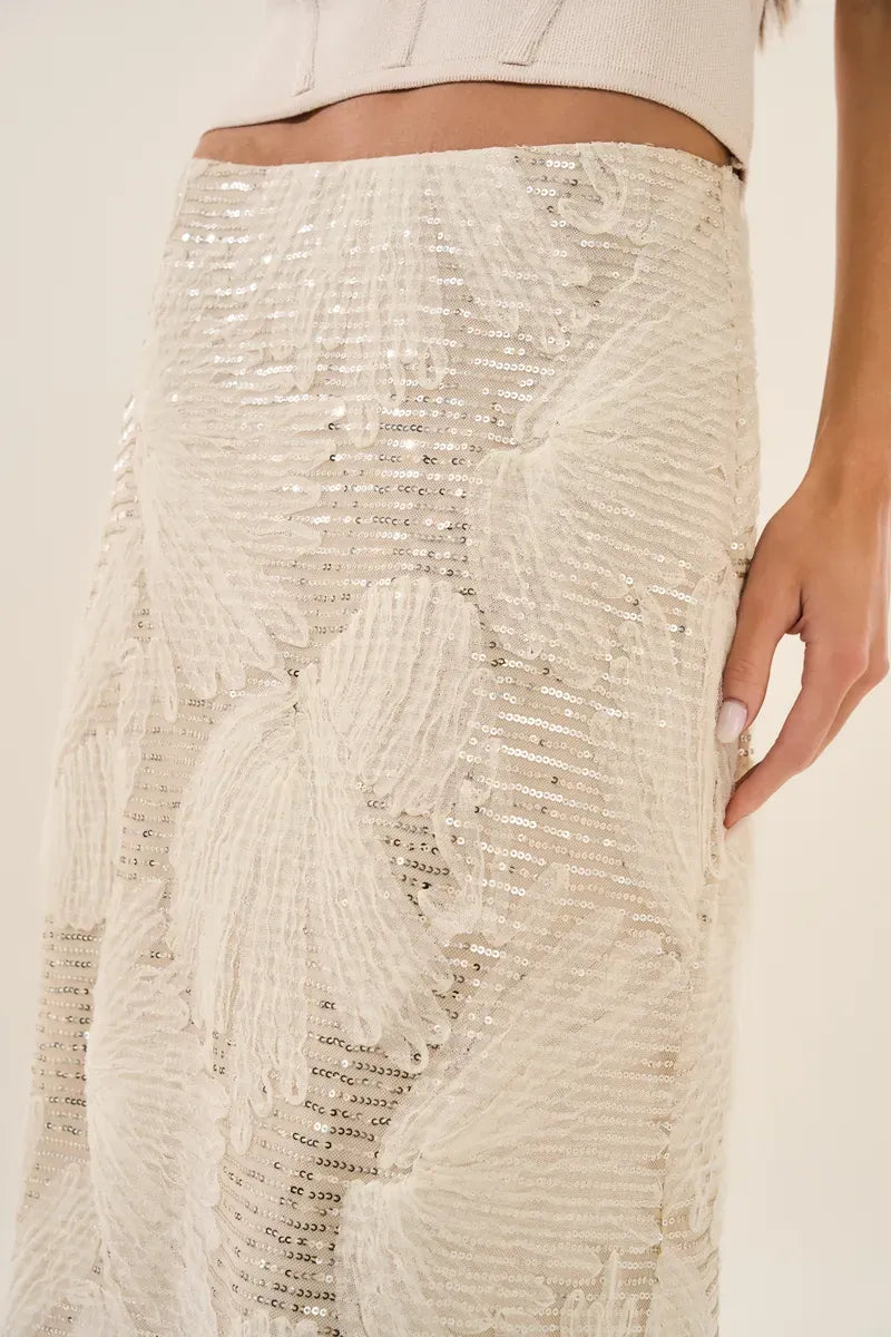 Natural Colored Sequin Embroidered Skirt