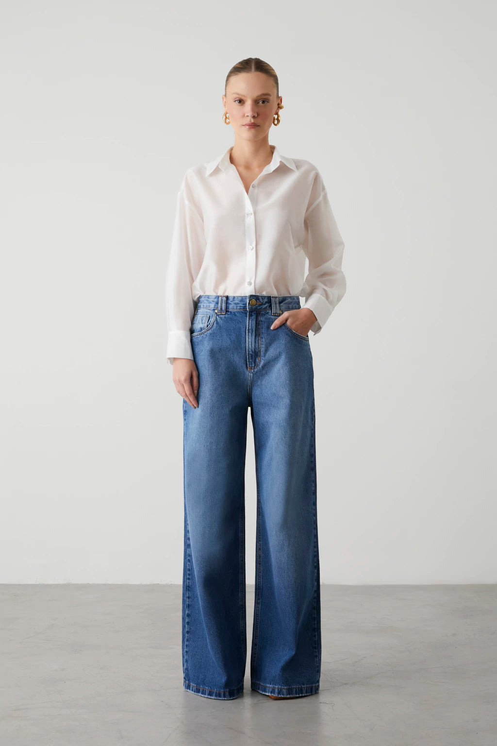 Basic Denim High Waited Wide Leg Pants
