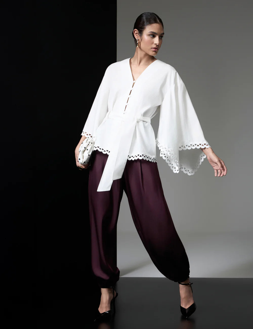 Off White Asymmetric Shirt with Raglan Sleeves