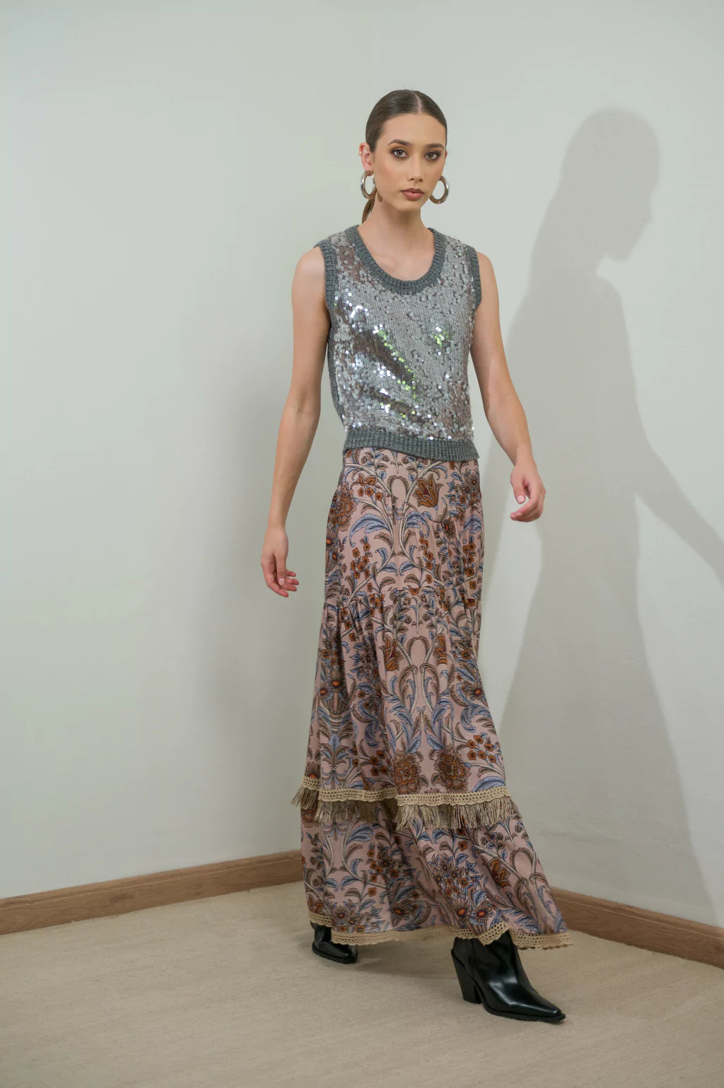 Embroidered Sequin Vest Silver