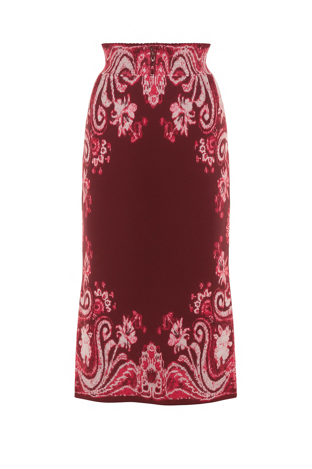 Yvana Paisley Jacquard Knit Midi Skirt Wine