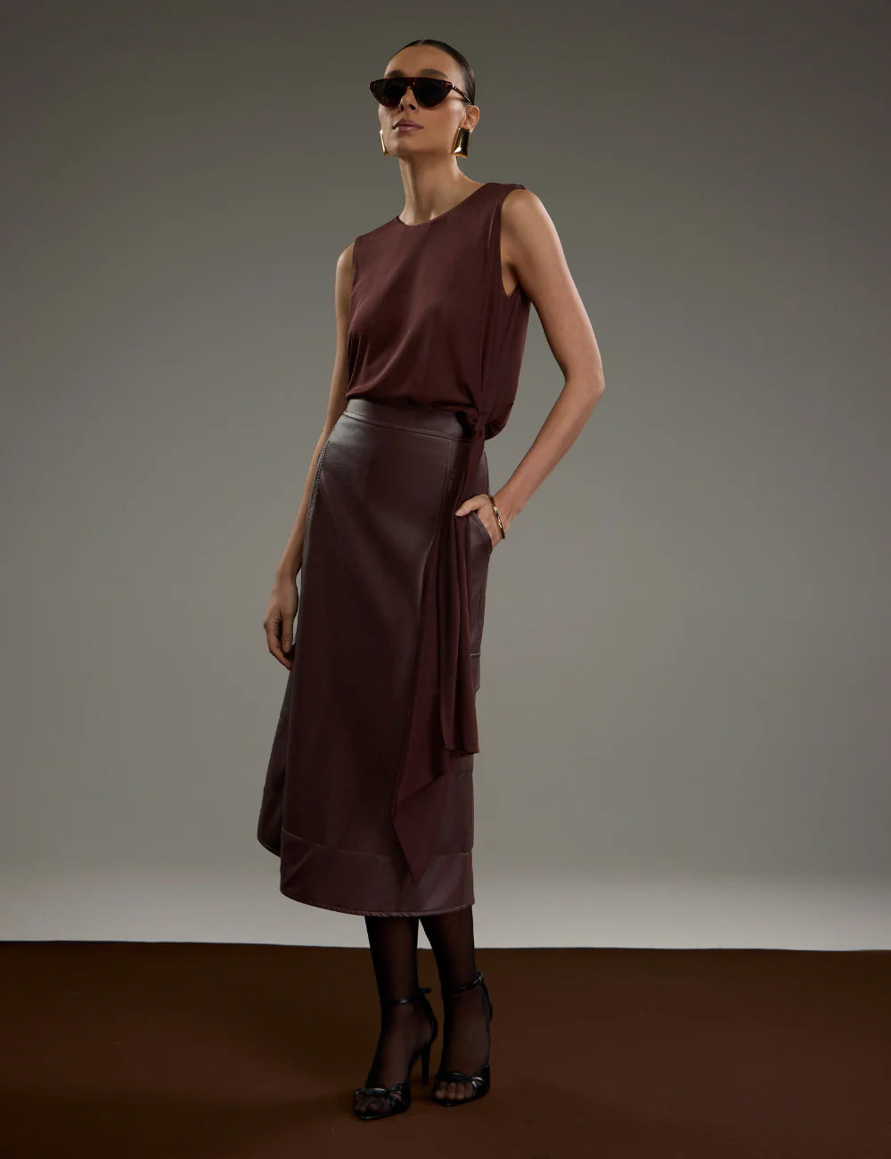 Mid Leather Grown Skirt