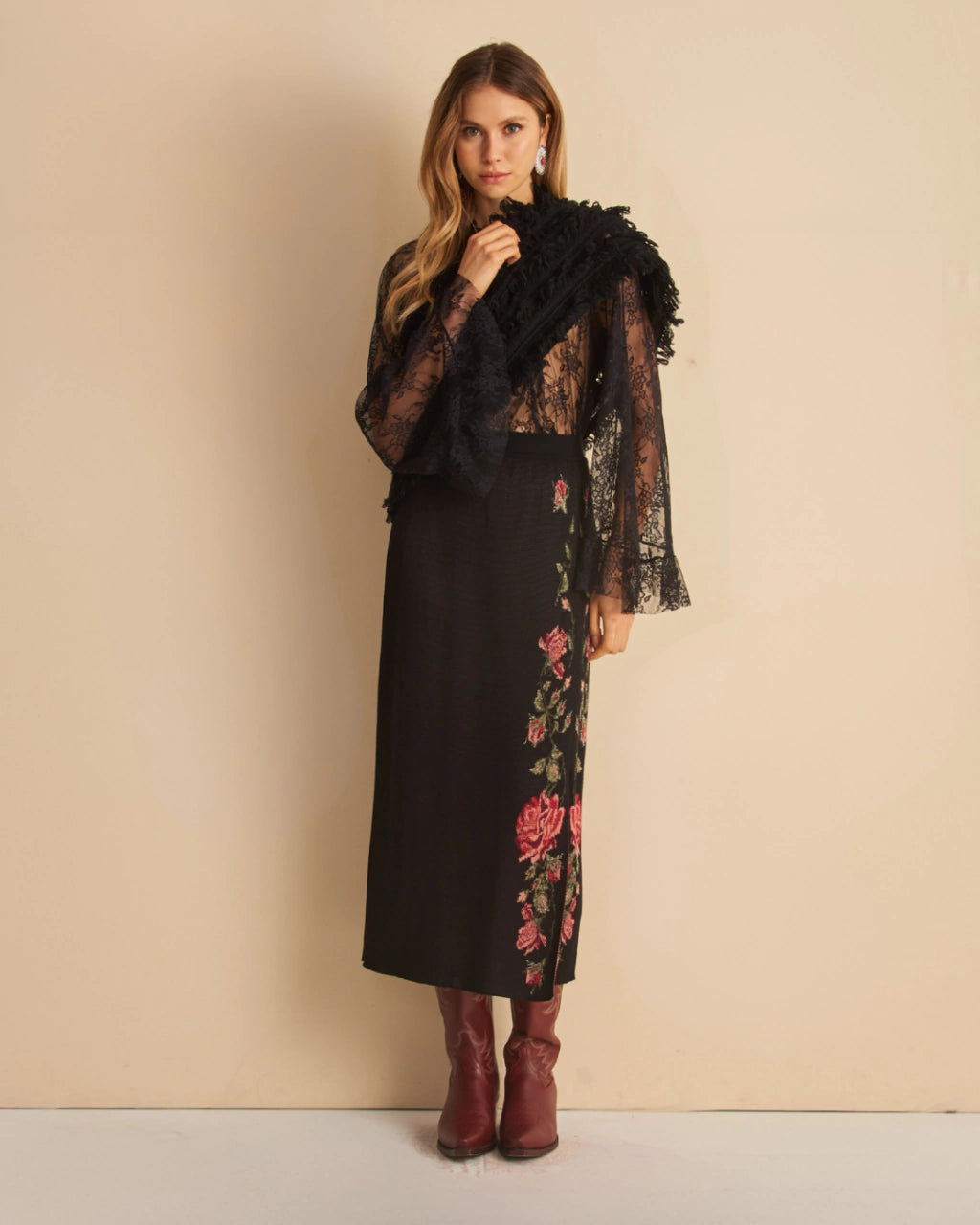 Alice Metallic Jacquard Knit Midi Skirt Black