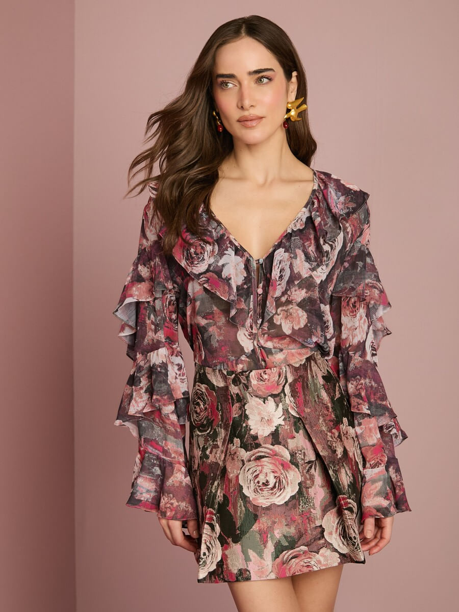 Collab Carol Toledo Floral Jacquard Mini Skirt Anne Fernandes look