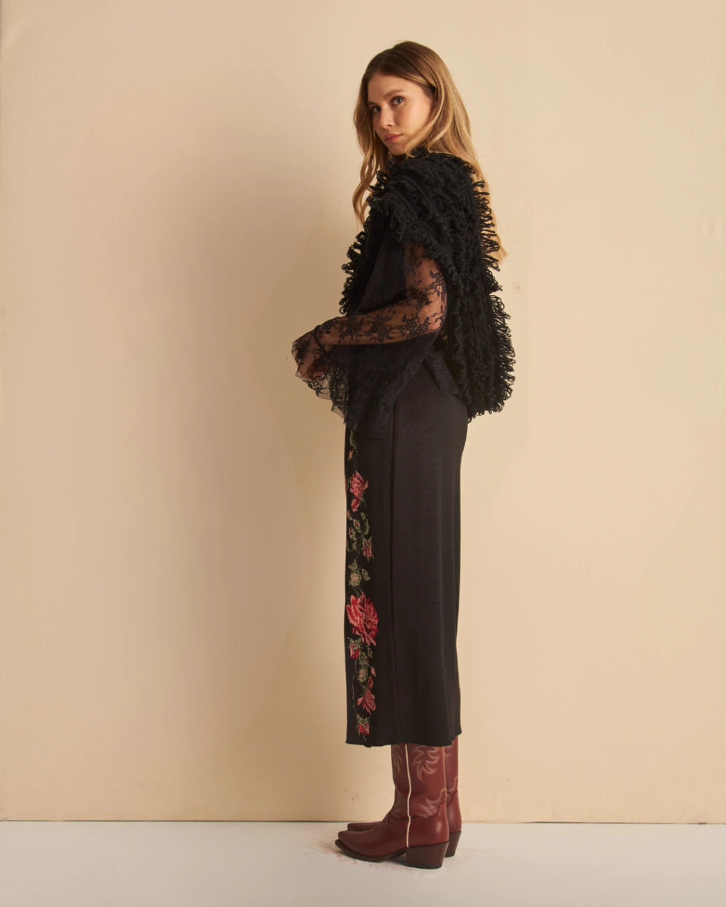 Alice Metallic Jacquard Knit Midi Skirt Black