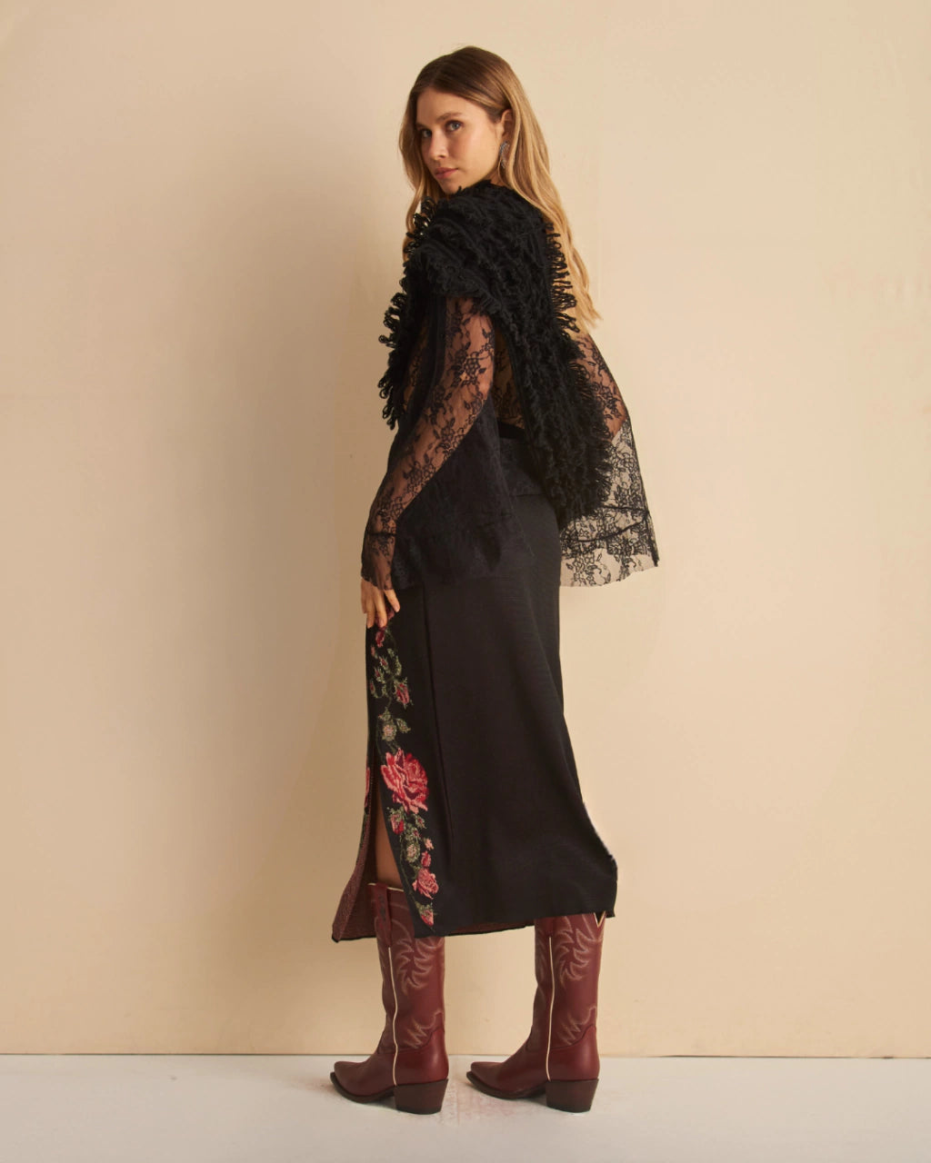 Alice Metallic Jacquard Knit Midi Skirt Black