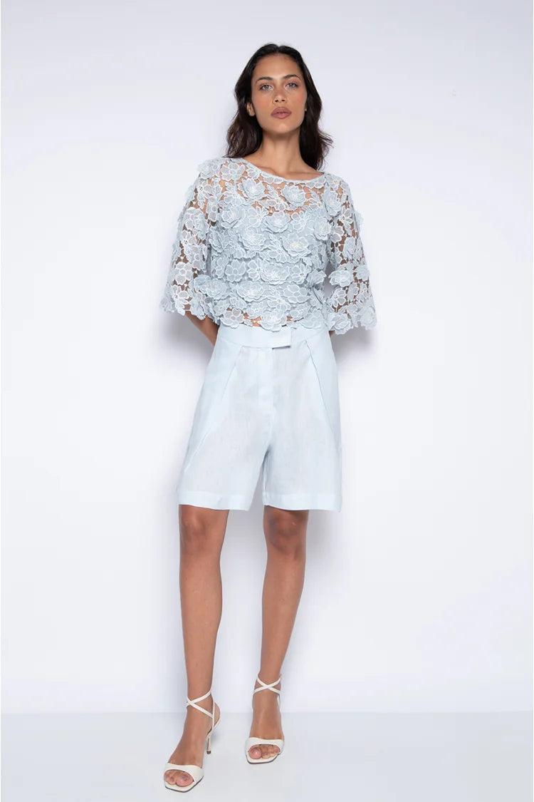 Anita Embroidered Blouse with Appliqué Baby Blue