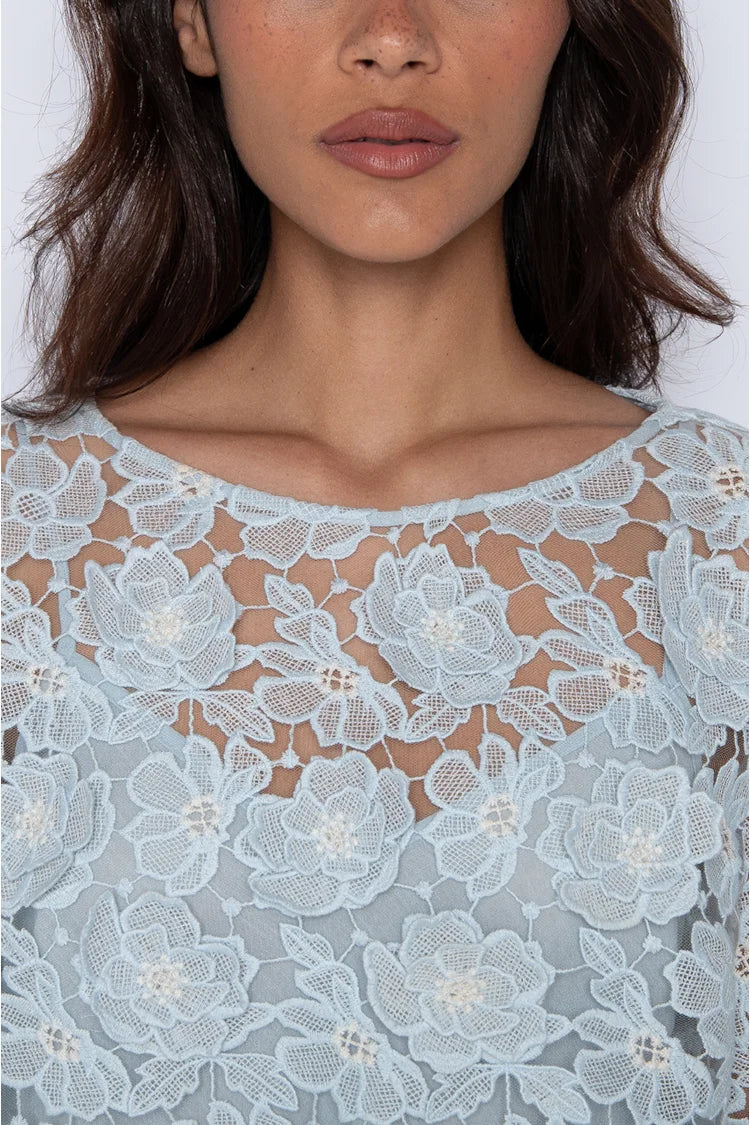 Anita Embroidered Blouse with Appliqué Baby Blue