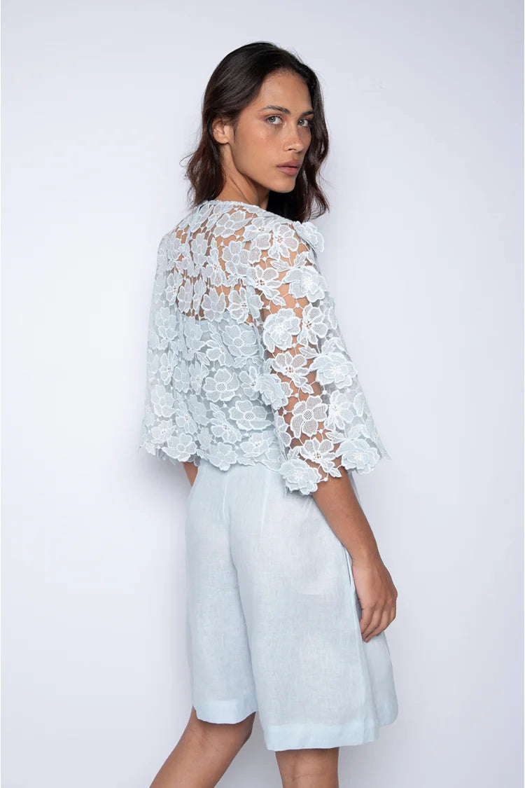Anita Embroidered Blouse with Appliqué Baby Blue