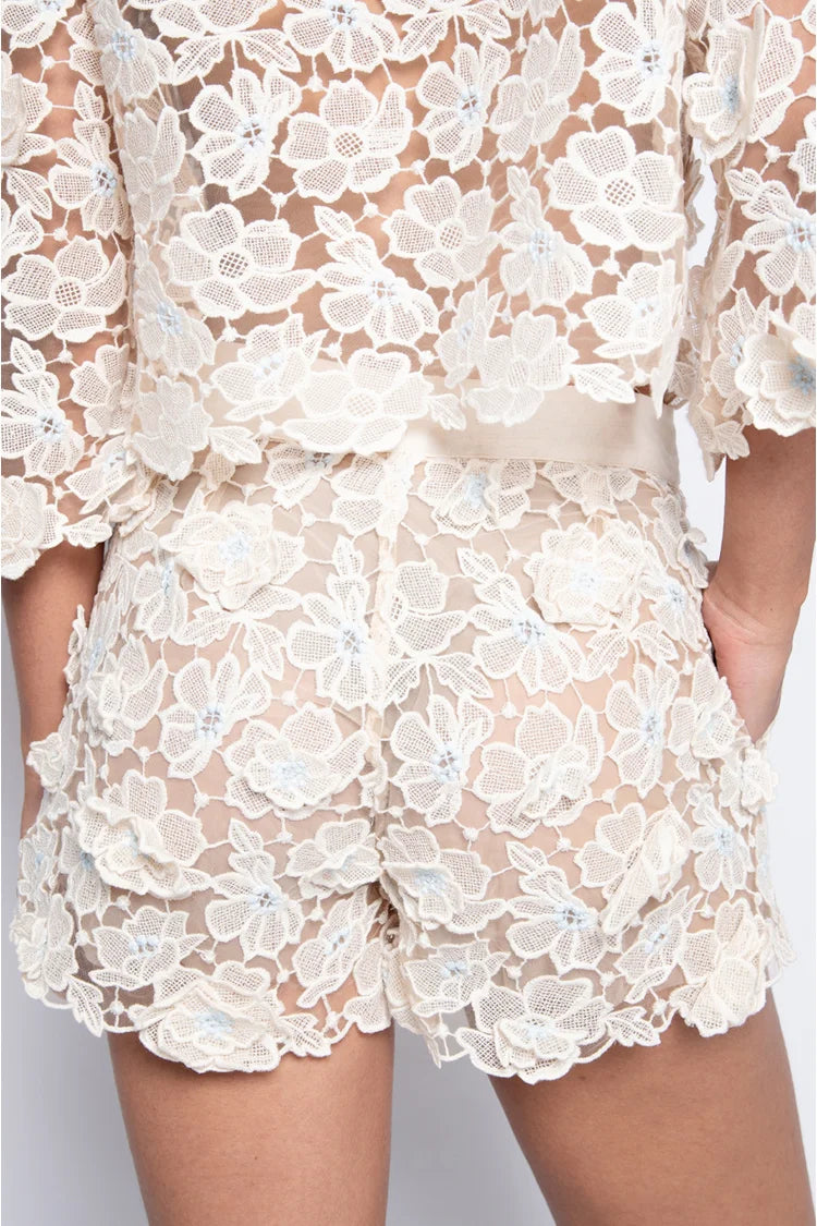 Anita Embroidered Blouse with Appliqué Off White