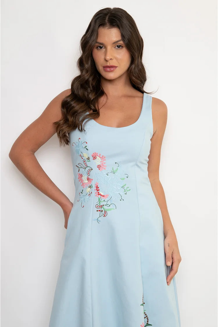 Amanda Blue Embroidered Dress