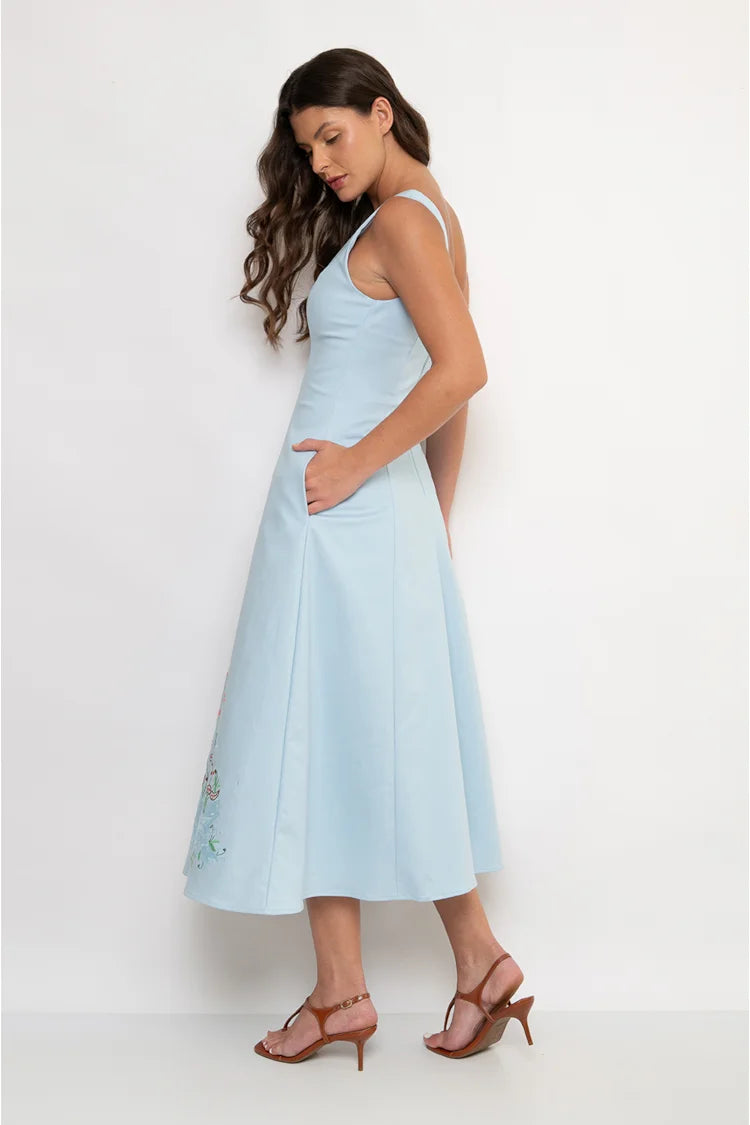 Amanda Blue Embroidered Dress