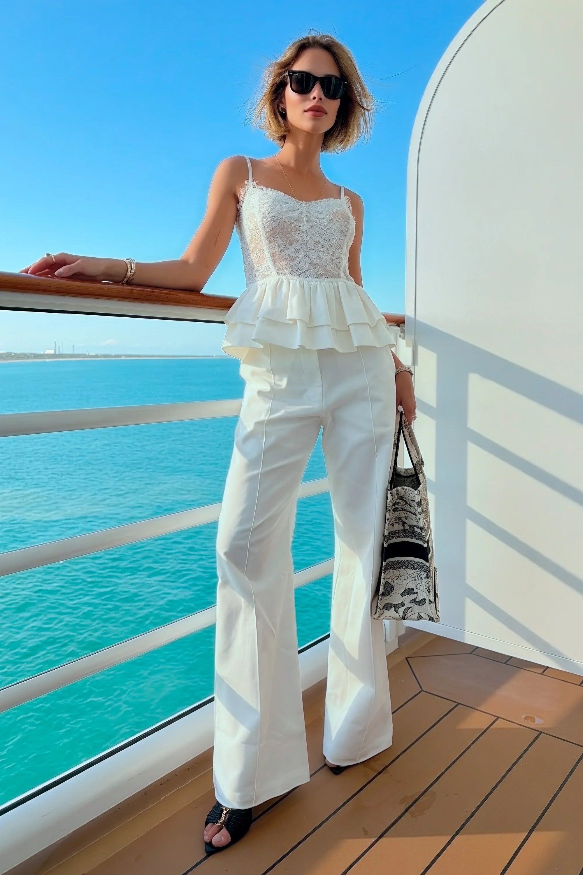 White Compact Cotton Trousers