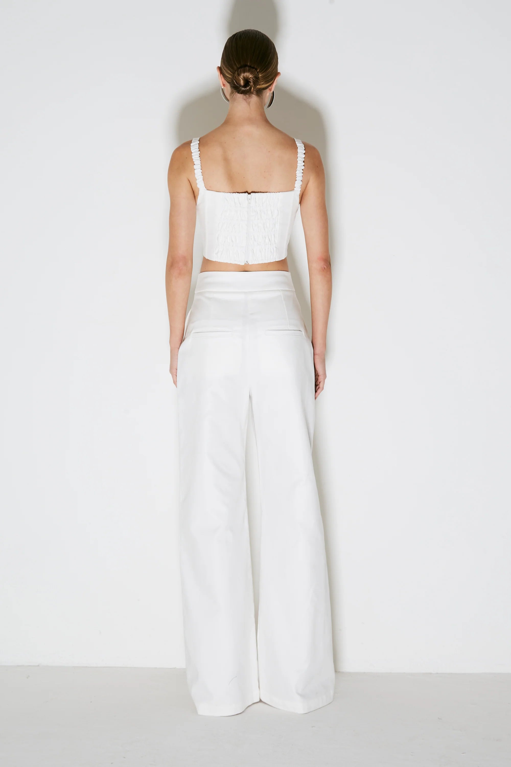 White Compact Cotton Trousers