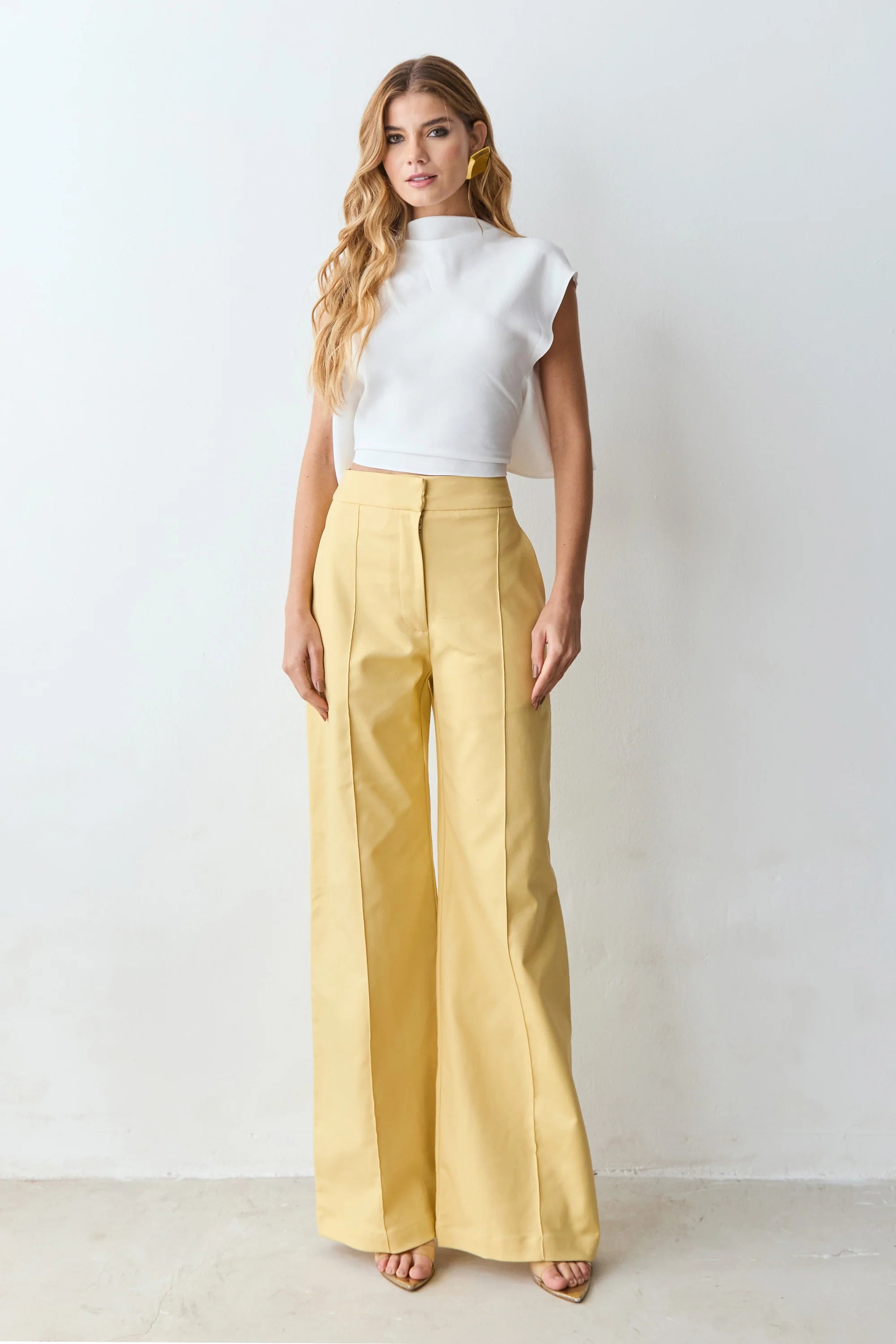 Yellow Compact Cotton Trousers