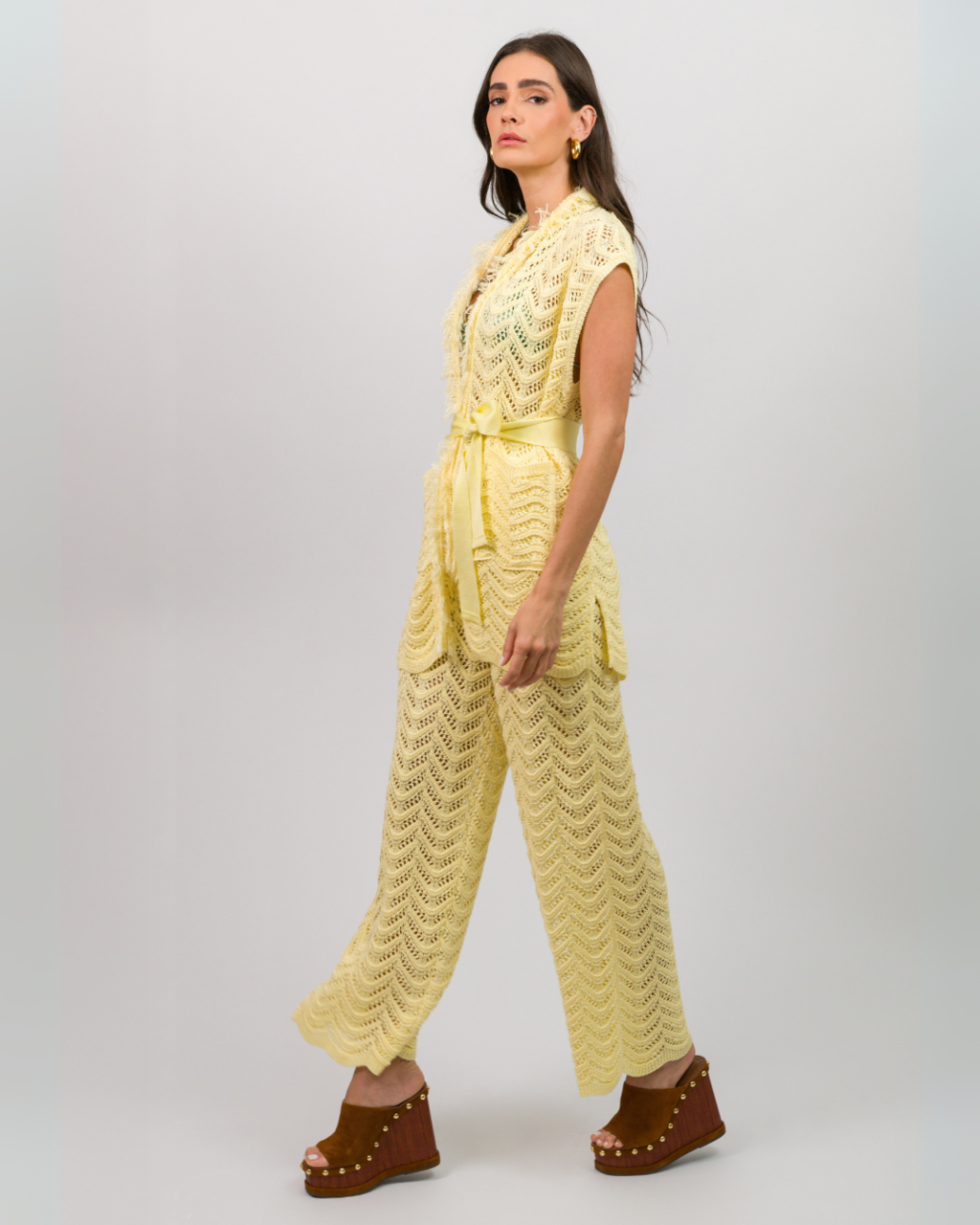 Crafted Lace knit Fabric Yellow Set