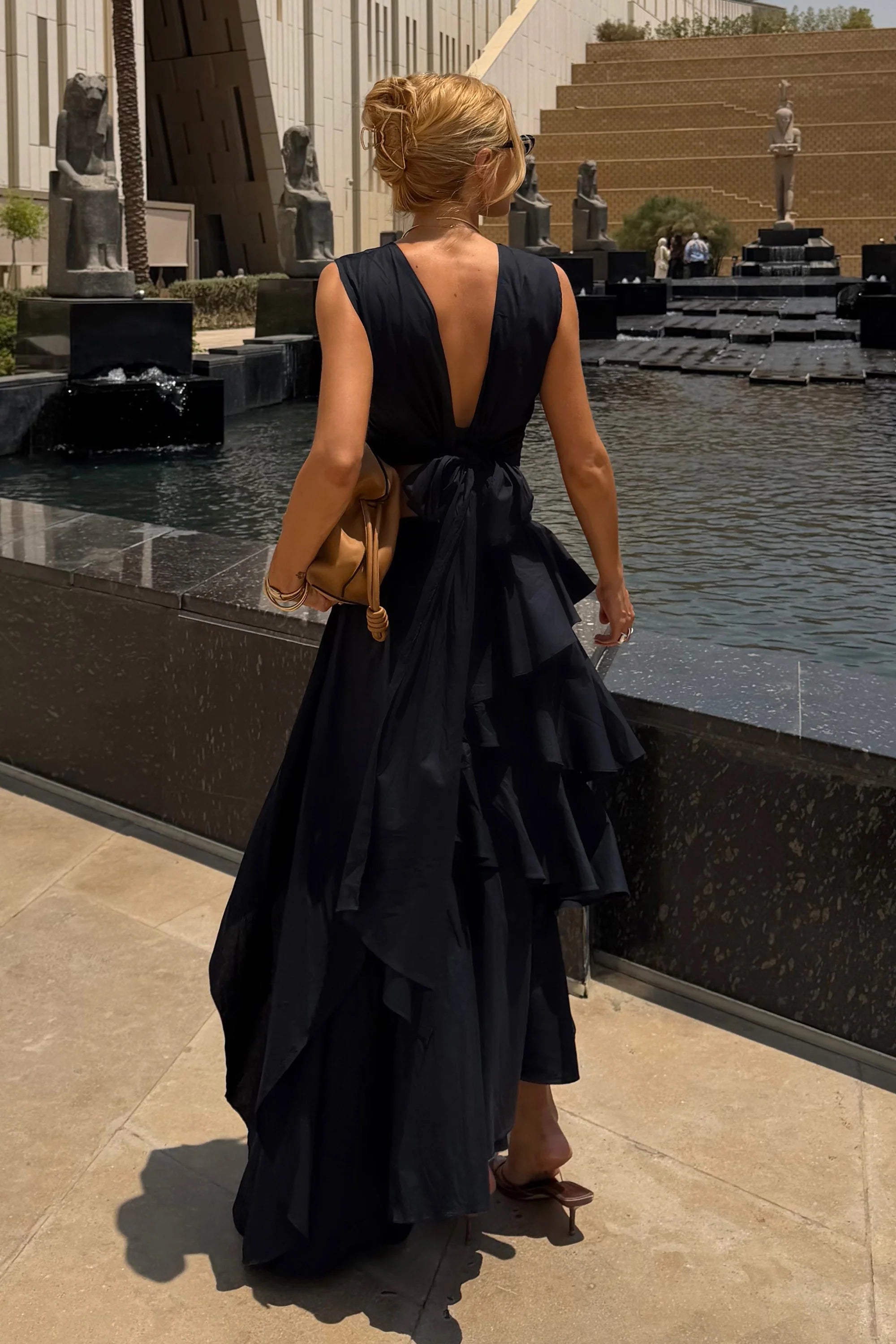 Navy Blue Set: Top and Ruffled midi skirt.