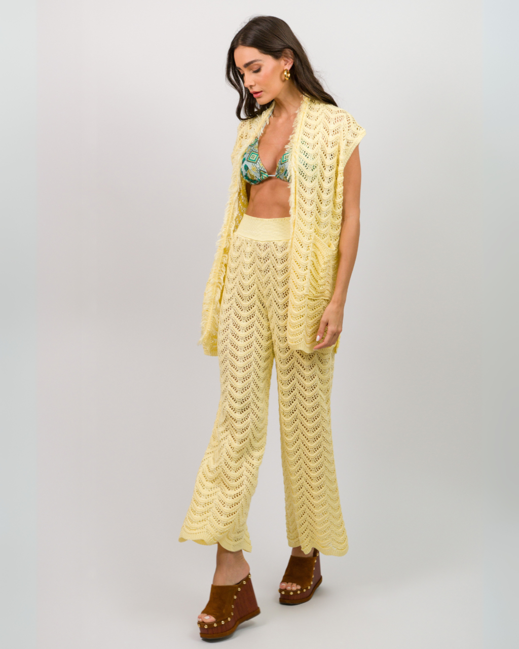 Crafted Lace knit Fabric Yellow Set