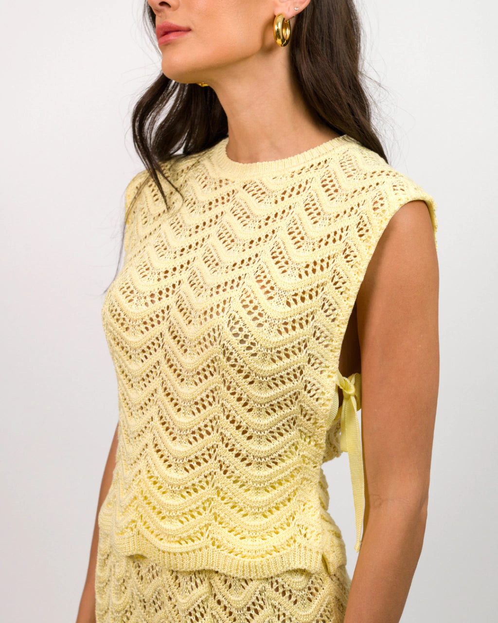 Crafted Lace knit Fabric Yellow Set