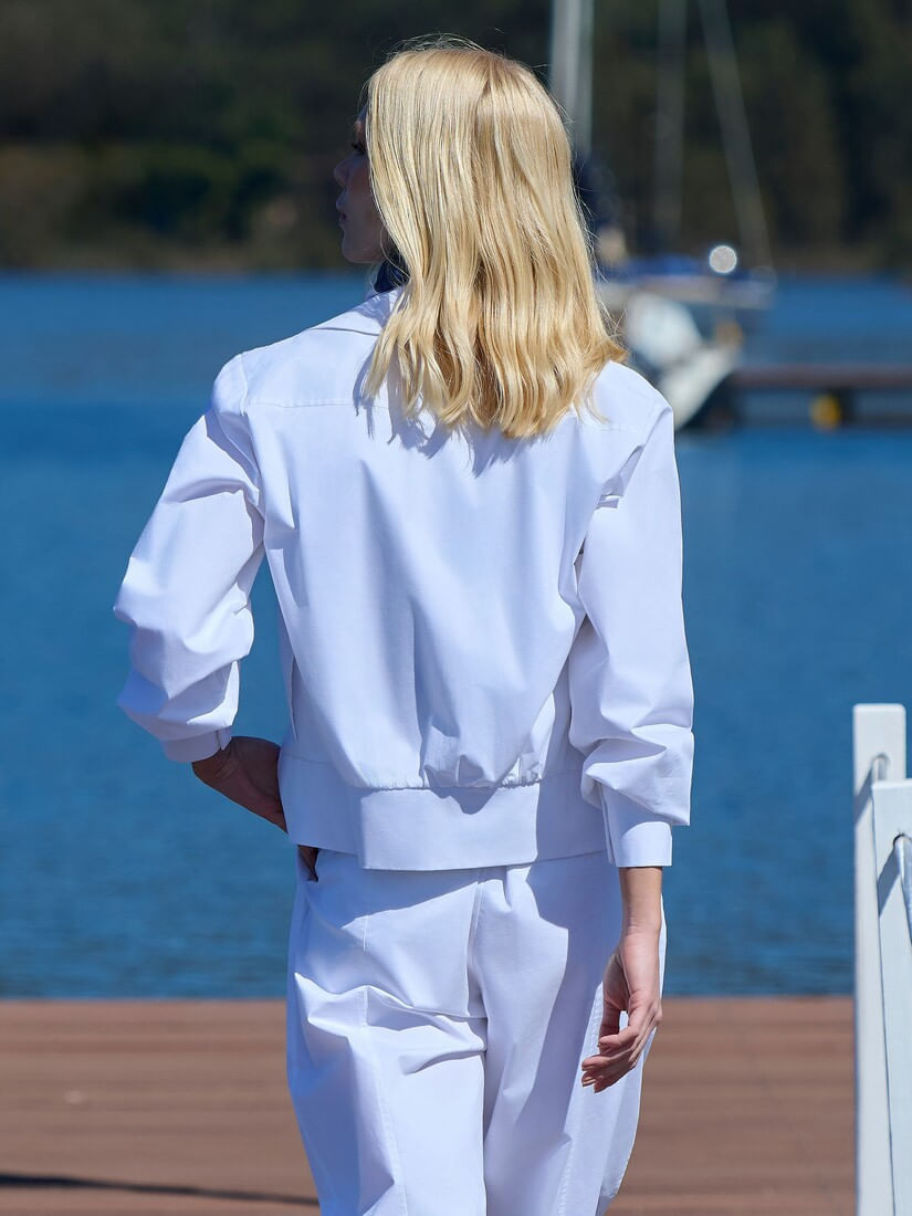 Collab Thássia Naves White Bomber Jacket Anne Fernandes back