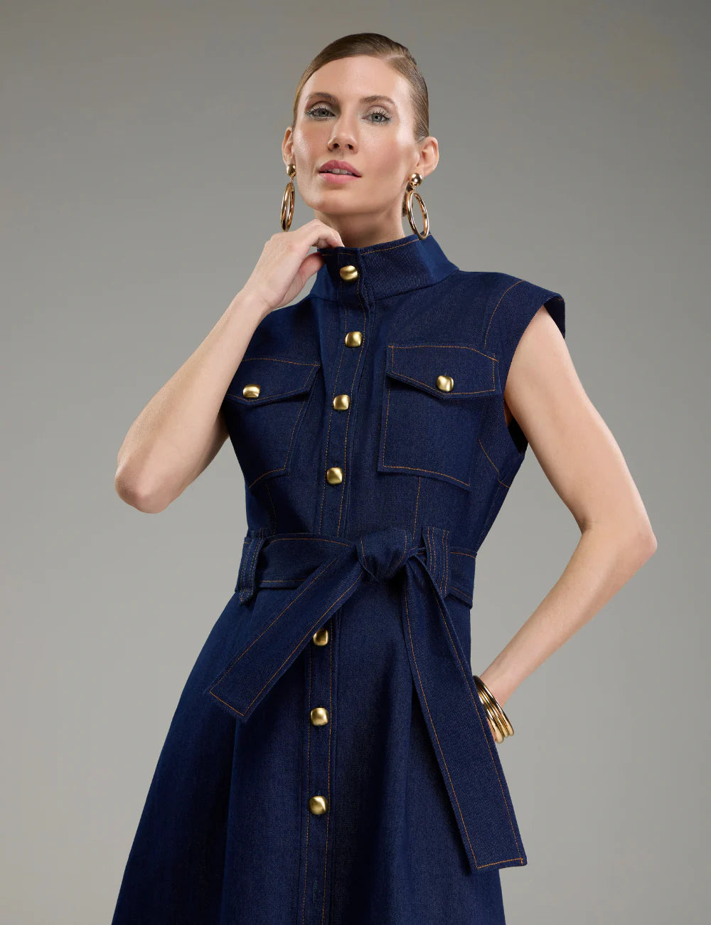 Denim Lady Like Structured Midi Dress