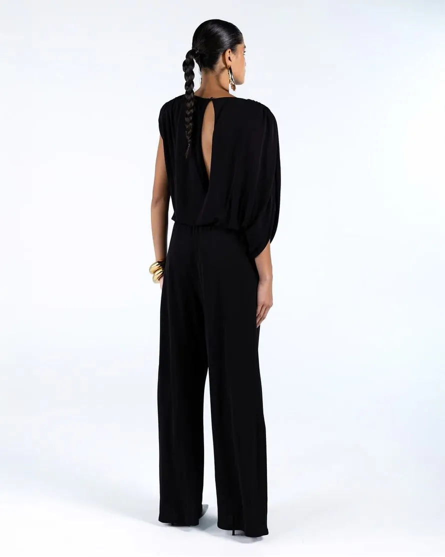ANF Black Draped Chic Jumpsuit