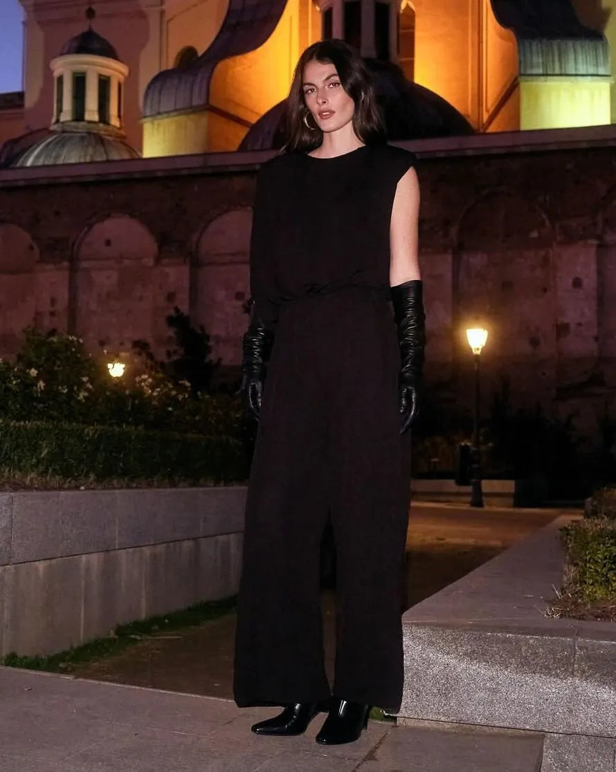 ANF Black Draped Chic Jumpsuit