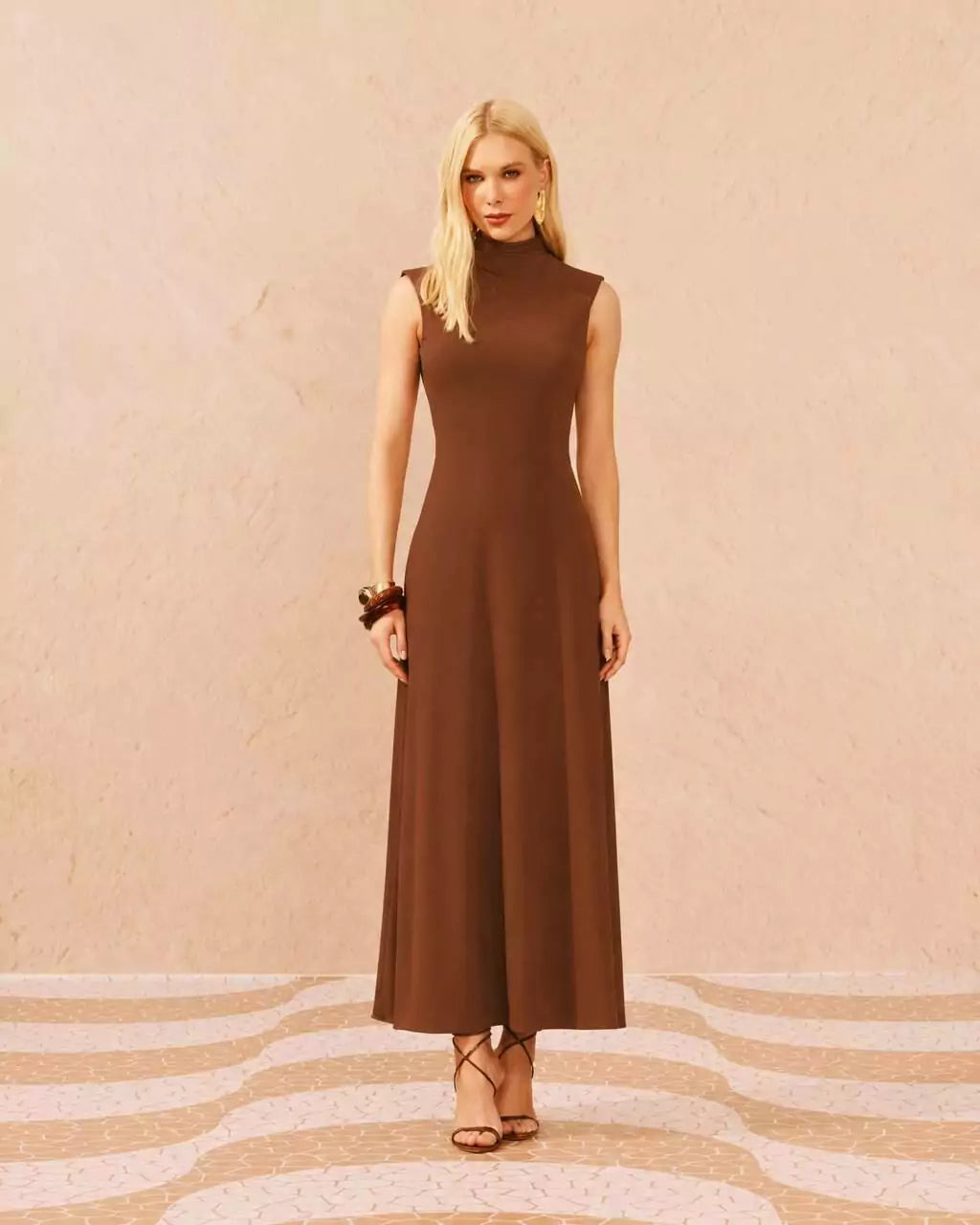 Open-Back Draped Jersey Midi Dress – Chocolate Brown