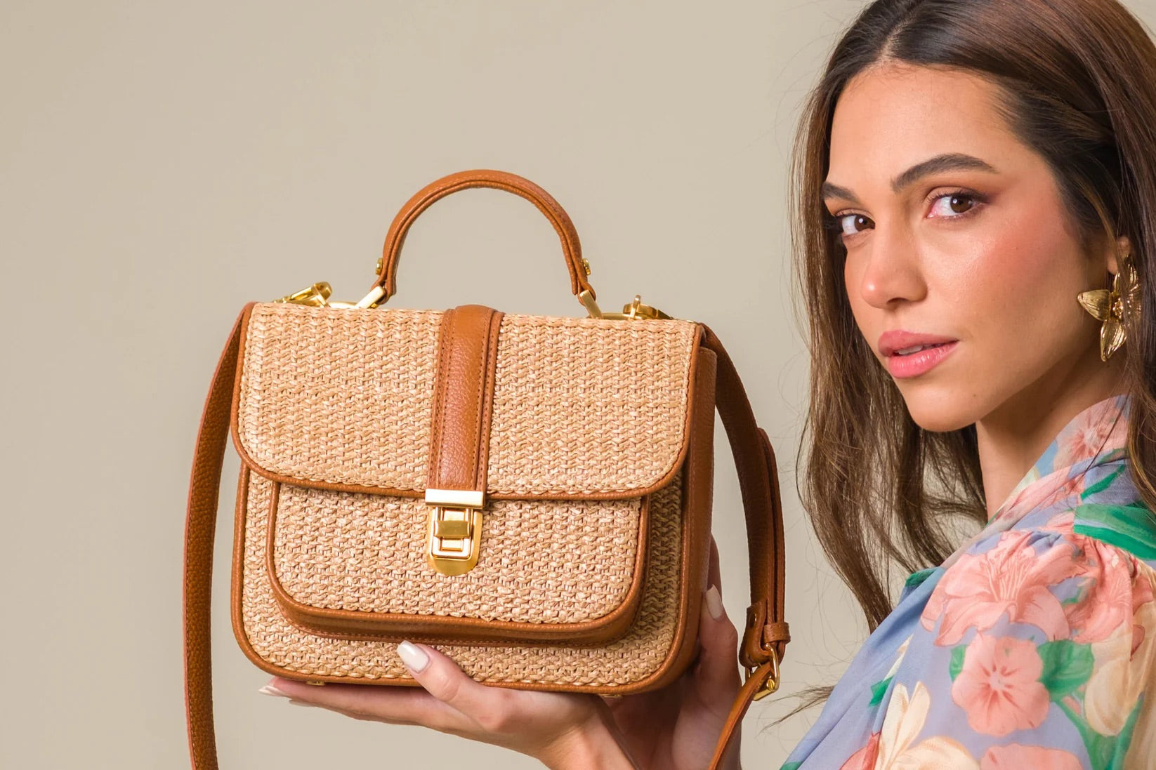 Soraia Handmade in Brazil Natural Raffia Leather Bag