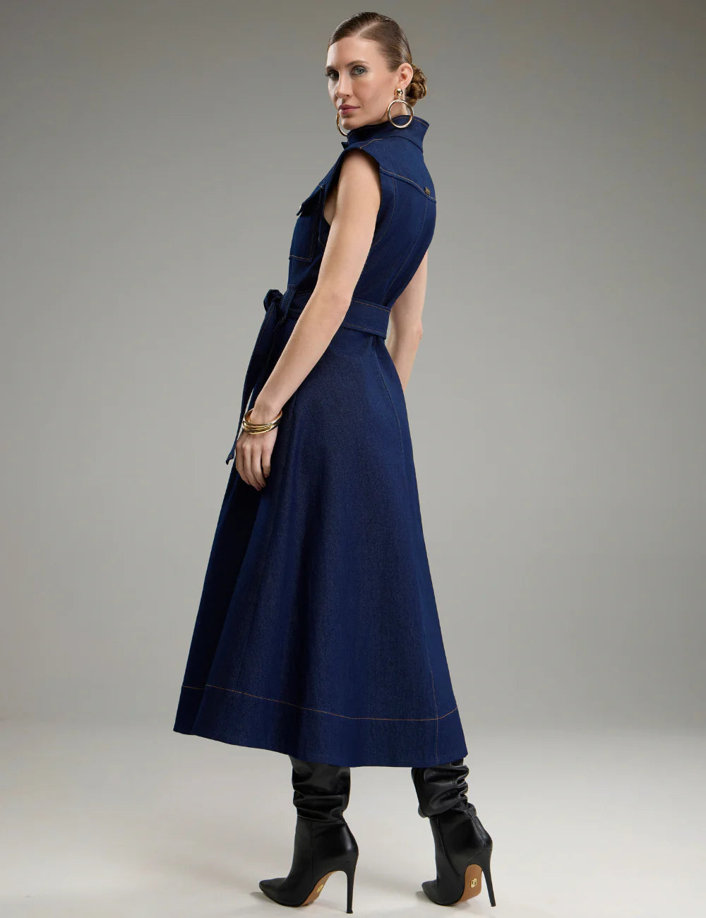 Denim Lady Like Structured Midi Dress
