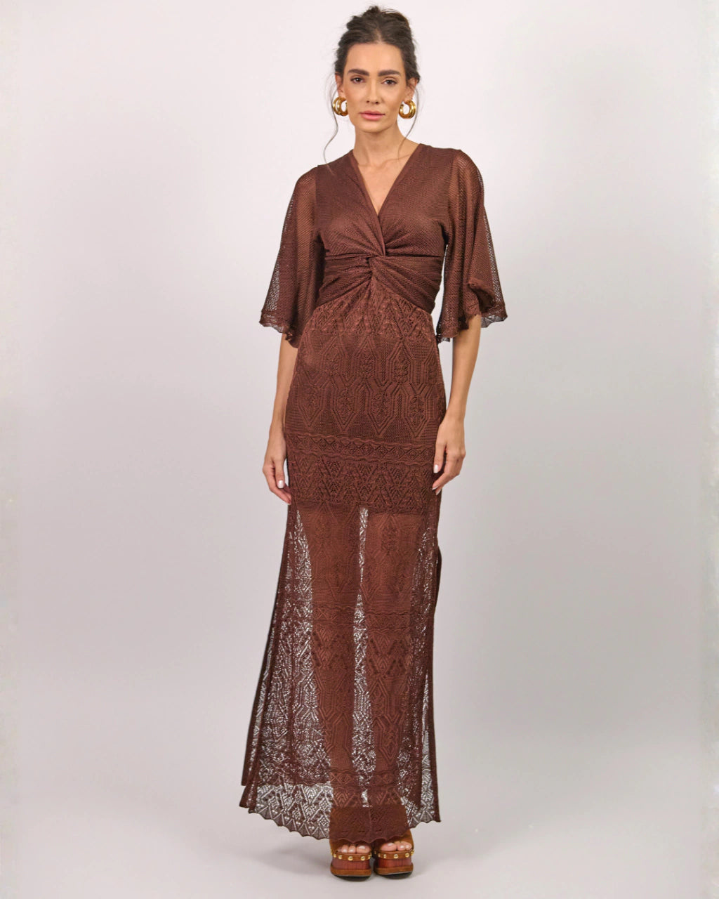 Lauren Brown Knit Long Dress