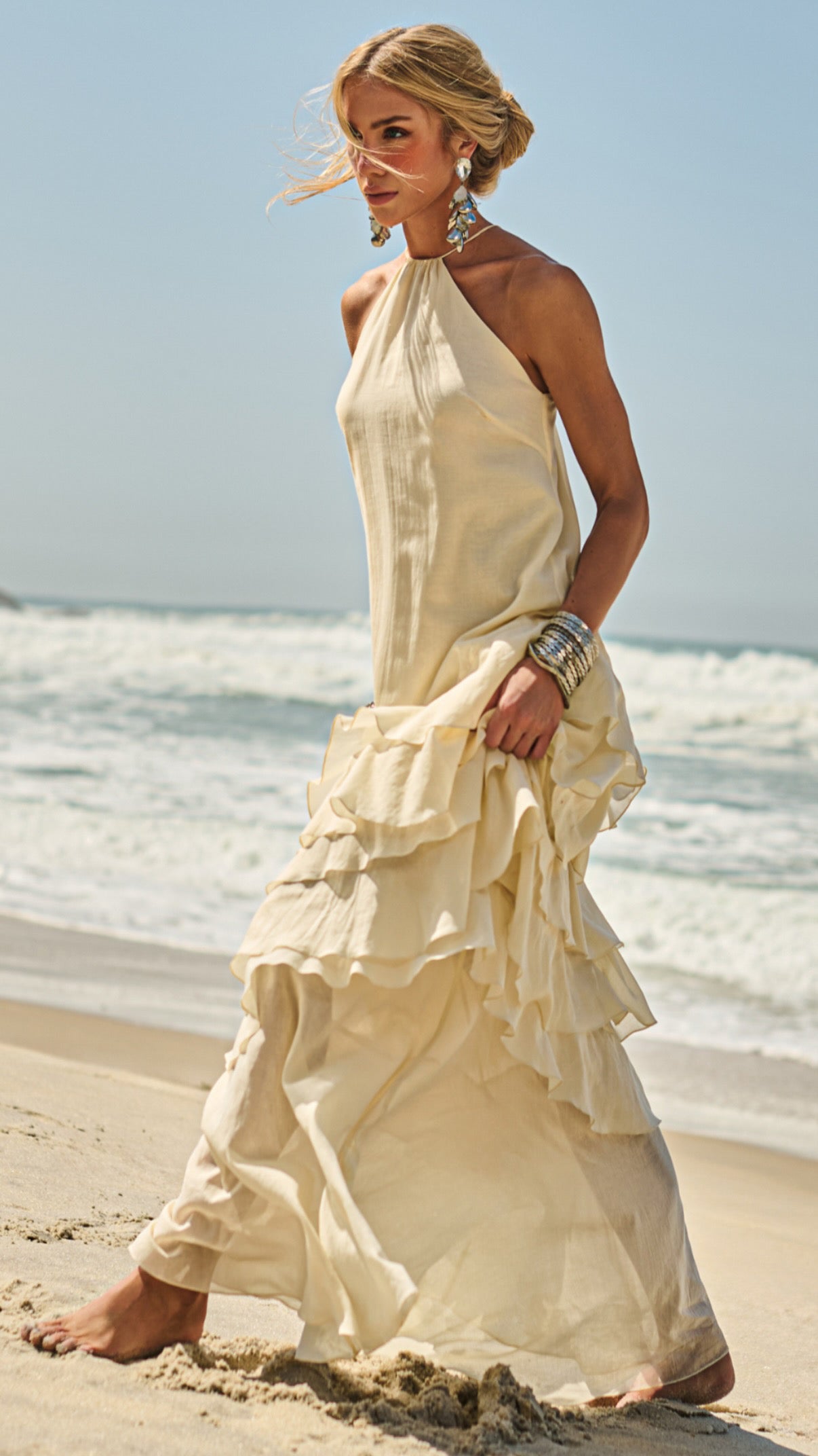 Edelina Vanilla Cotton with Layers Long Dress