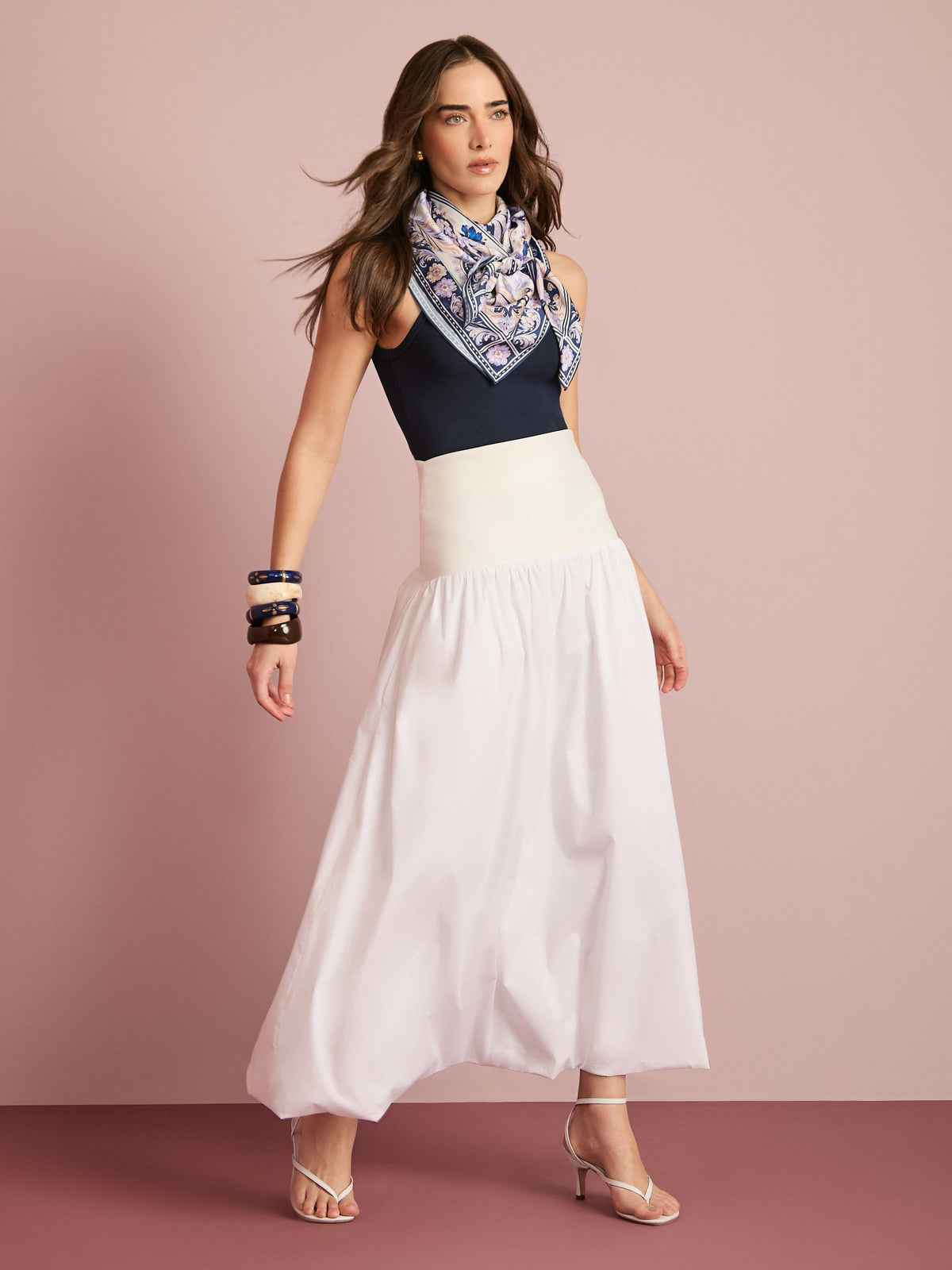 Blue Floral Square Satin Scarf Anne Fernandes look